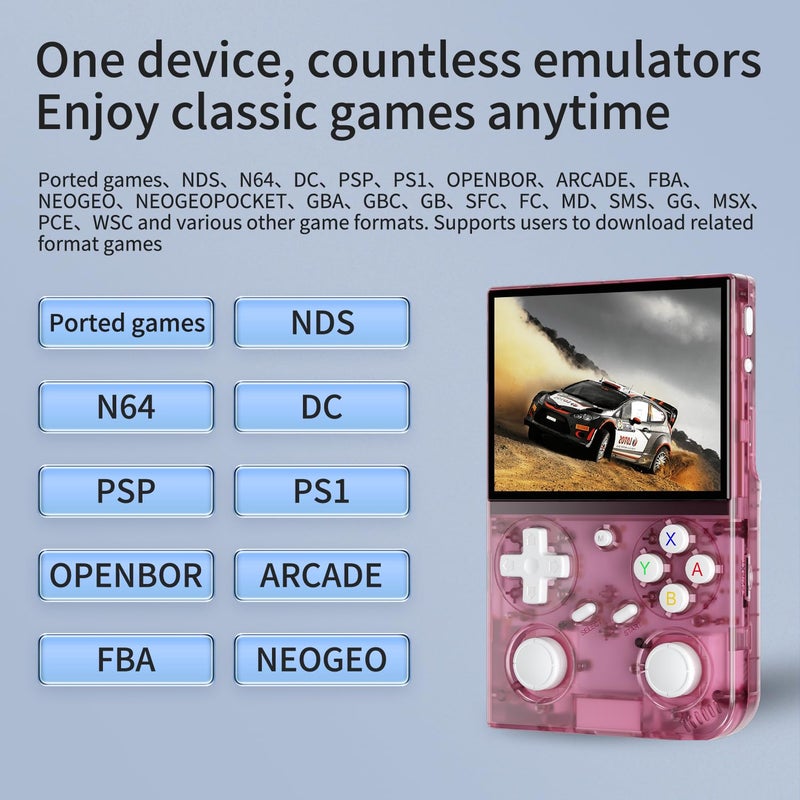 GiipGoop G350 Retro Handheld Game Console , G350 Retro Gaming Console 3.5'' IPS Screen Linux System Built-in 64G TF Card 20+Emulators Pre-Installed 4371 Games Retro Game Console with 3200mAh Battery Pink - Image 4